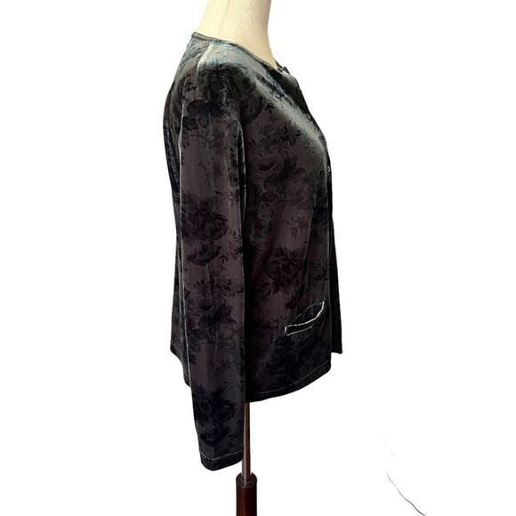 Vintage Ivy + Sage Green Floral Velour Button Front Top w/ pockets Cottagecore - Picture 5 of 7